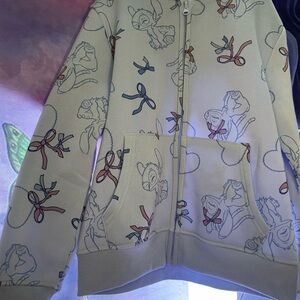 Disney Light Blue Stitch Zip Hoodie with Pink Ribbon Accents brand new